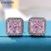 Stud Charms 925 Sterling Silver 7*7mm Topaz Pink Quartz High Carbon Diamond Stud Earrings for Women Gemstone Ear Fine Jewelry Gifts YQ231107