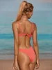 Women's Swimwear High Cute Bikini Patchwork Ribbed Swimsuit 2023 Push Up Beachwear Ruched BuBiquini Bathing Suits