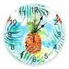 Horloges murales aquarelle ananas Fruits horloge ronde créative décor à la maison salon Quartz aiguille montre suspendue