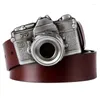 أحزمة SLR كاميرا نموذج مشبك معدني رجعية على نمط الشرير حزام جلود أصلية للنساء هدية