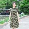 Party Dresses Short Sleeve Vintage Print Summer Long For Women Chinese Collar Casual Holiday Ladies Dress Elegant Clothes