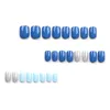Falska naglar 24st med medellängd enkel stil nagel solid blå färg fullt omslag silver blixt pulver falska fyrkantiga tips
