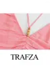 Work Dresses TRAFZA Summer Fashion Casual Pink Folds Camis Sleeveless Backless Top Women's Elegant High Waist Midi Split Skirt Two-Piece Set