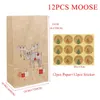 Emballage cadeau 12pcs Sac de papier kraft de Noël Autocollants de Noël Set Moose Candy Food Cookies Sacs d'emballage