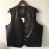 Gilet da uomo Gilet in pelle da motociclista Patchwork con scollo a V in pelle di pecora