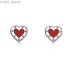 Stud T Series 925 Sterling Silver Enamel Blue Red Heart Pink Peach Stud Earrings Women Girl Letter Stone Valentine's Day Gift YQ231107