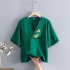 Ethnic Clothing Chinese Style Women's Silk Shirt Vintage Embroidered Gauze Top Summer Short Sleeve Tops