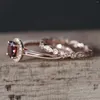 Anéis de cluster 2 pcs vintage único corte oval anel de noivado promessa vermelha design delicado casamento para mulheres luz luxo alto