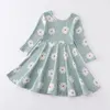 Meisje Jurken Girlymax Herfst Baby Meisjes Kinderen Kinderkleding Melk Zijde Bloemen Pompoen Print Twirl Jurk Knielengte Lange Mouw