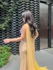 Party Dresses Golden Evening Long Sleeves Luxury Host Dress For Girls Gowns With Diamond Handmade