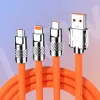 USB-кабель для сверхбыстрой зарядки 3-в-1, 120 Вт, 6 А, подходит для iPhone, Android и интерфейсов зарядки типа C.