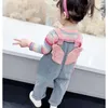 Set di abbigliamento 2023 Set da bambina per bambina Top a righe Maglione Camicie Ali 3D Tuta Jeans Pantaloni Bambini Primavera Autunno Abiti da principessa