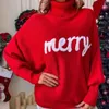 Kobiety Swetery 2023 Świąteczny Sweter Kobiet Kobiet Turtleck Bat Rleeve Merry Pullover Fashion Year List Hafdery Red 231107