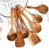 Teak Wood Tableware Spoon Colander Long Handle Wooden Non-Stick Special Cooking Spatula Kitchen Tool Utensils Kitchenware Gift DBC U0411