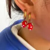 Dangle Earrings Y2K Accessories Glazed Strawberry Stainless Steel Harajuku Aesthetic Korean Fashion For Women Egirl Jewelry