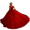 Princess Prom Dresses Red Off Shoulder Ball Gown Formal Dress For Women Girls Crystals Beaded Tulle Long Special Occasion Gowns Evening Wear