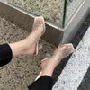 Chinelos de PVC Feminino Deslizamento Transparente Sapatos de Verão Salto Alto Quadrado Branco Prata Dourado Moda Bombas de Festa Mulher