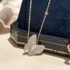 Luksusowy wisiorek naszyjnik van clee marka projektant pełny biały kryształowy motyl Charm Choker dla kobiet biżuteria z pudełkową imprezą Prezent