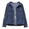 Damesjassen 2023 herfst dames denim jas met lange mouwen bloemen vrouwelijk vintage casual Jean bomber jas outswear 5xl