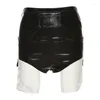 Shorts femininos 2023 Summer Mulheres Pu elástico cintura alta y2k Couro preto branco calça curta