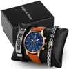 Wristwatches Arrivals Men's Watch Luxury Bracelet Set Fashion Black Leather Quartz Wrist Watches For Man Gift Box Relogio Masculino