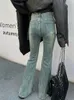 Jeans da donna Eleganti stivali elasticizzati con taglio nero blu a vita alta svasati 2024 Slim-Fit autunno inverno eleganti abiti da lavoro chic coreano