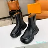 Mujer Zoom PLATAFORMA Botas Marca Diseñador de lujo Impresión de letras clásicas Decoración de diamantes de agua Botines Cadena trasera Cremallera Antideslizantes Botas de invierno para mujer