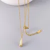 Chains Simple Design Stainless Steel 14k Gold Plated Waterdrop Charm Pendant Necklace Women Geometric Shiny Choker