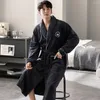 Men's Sleepwear Autumn Winter Flannel Thicken Warm Long Shower Robe For Men Loose Soft Men's Terry Bath Luxury Embroidery Bathrobe