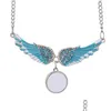 Party Favor Sublimation Necklace Blank Angel Wings Heat Transfer Metal Pendant Diamond Drop Delivery 202 Dhqom