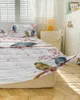Bed Skirt Parrot Flowers Wooden Board Elastic Fitted Bedspread With Pillowcases Mattress Cover Bedding Set Sheet