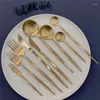 Knivar Gold Portuguese 304 Rostfritt stål Stekkniv och gaffel Western Table Seary Vintage Coffee Spoon 4 Piece Set