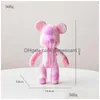 ノベルティゲームノベルティゲームdiy fluid dyed bear statue樹脂ホームリビングルームの装飾インテリアデスクアクセサリーkaw dh9wk