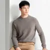 Herrenpullover, echter Ziegen-Kaschmir-Pullover, klassisch, lässig, O-Ausschnitt, warme Strickkleidung, männlich, weich, rein