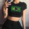 Women's T Shirts Brazil Flag Streetwear Cyber Y2k Hippie Crop Top Girl Cute 90s Aesthetic Tee Clothes