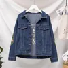 Damesjassen 2023 herfst dames denim jas met lange mouwen bloemen vrouwelijk vintage casual Jean bomber jas outswear 5xl