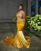 2023 Árabe Aso Ebi Amarelo Sereia Prom Vestido de Renda de Velvet Evening Festa formal Segunda recepção Vestidos de noivado de aniversário Vestidos Robe de Soiree ZJ3243