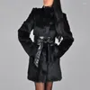 Women's Fur Winter Coats Women Thicken Faux Leather Coat Black Sheepskin Female Lining Jacket Soft Mink Casaco Feminino