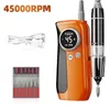 Nail Manicure Set 45000 rpm Electric Nail Drill Machine Laddningsbar nagelborrmaskin Professionell Akryl Cordless Nail File Kit 231107