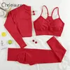 Conjuntos activos Trajes de yoga CHRLEISURE Conjunto de gimnasio de 234 piezas Ropa deportiva sin costuras para mujer Pantalones cortos de fitness para entrenamiento Traje de polainas deportivas femeninas 230406