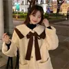 Women's Fur 2023 Autumn And Winter Diamond Lattice Thick Lamb Coat Bow Shawl Street Fashion Long-sleeved Clothing