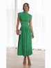 Freizeitkleider Damen Frühling Sommer Grün Langes Kleid Solide Mode Ärmellos Rückenfrei Süßes Elegantes Freizeitkleid 230406