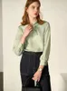 Blouses Femmes Élégant Satin Neuf Quarts Femmes 2023 Vintage Blanc Vert Chemise En Soie Casual Slim À Lacets Bureau Dame Chemises Tops