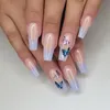 Valse nagels 24 -stcs/doos blauwe vlinderontwerp Franse ballerina kist afneembare draagbare draagbare volledige deksel pers op nagel nep tips