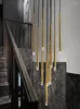 Подвесные лампы постмодернистские роскошные хрустальные светодиодные люстры Нордич Золотая черная длинная лестница Потолок ресторана