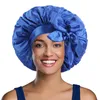 Stor satinhuvning Silky Night Sleep Caps For Women Bonnets Hårfolie med justerbara remmar Curly Braid Hair