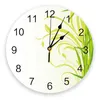 Wall Clocks Green Art Bamboo White Round Clock Creative Home Decor Living Room Quartz Needle Hanging Watch