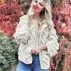 Women's Knits Lazy Florals Crocheted Sweater Coat Women Loose Hand-knit Cardigans Lantern Sleeved Coarse Wool 3D Yarn Balls Weaving Tops