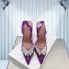 Sandales de luxe Muaddi Designer Amina Nouveau clair Begum Verre Pvc Cristal Transparent Slingback Sandale Talon Pompes 10 / 7CM pantoufles ornées de cristaux chaussures vertes BBEE