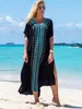 التستر التطريز الأنيق Kaftan Long Navy Blue Tuned Lound Long Dress Long Gress Women Summer Super Suit Suit Wover Cover Q1456 230406